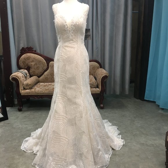 Kenneth Winston New BLING Wedding Dress, Light Gold, SEQUINS, Illusion Fit&Flare - Picture 4 of 13